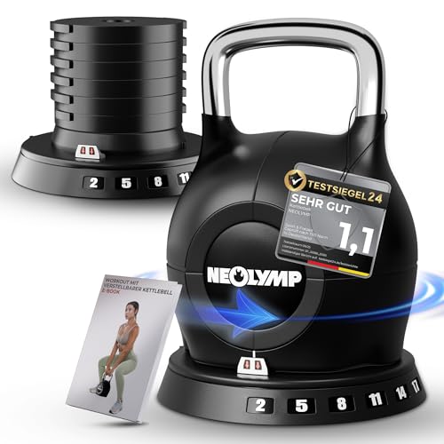 NEOLYMP Kettlebell Set 2-20 kg, verstellbare 7-in-1 Kugelhantel mit Edelstahl-Handgriff für Ganzkörper-Workout Zuhause