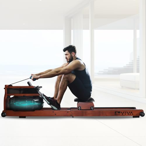 AsVIVA Wasserrudergerät RA18 Pro aus Massivholz | Natürlicher Wasserwiderstand | Sportcomputer | App-Unterstützung | Stabile Konstruktion | Komfortables Training | Tablet- und Handyhalterung | Ruhige Kugellager