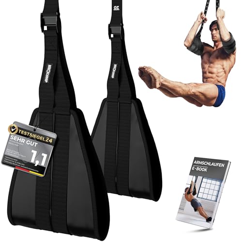 NEOLYMP Bauchtrainer Bauchmuskelschlaufen, gepolstert mit Edelstahl-Haken, höhenverstellbar bis 250 kg belastbar, inkl. 2x Armschlaufen und Nylon-Tragetasche