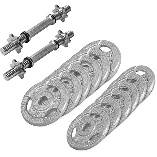 GORILLA SPORTS® Kurzhanteln - 2er Set, 27,5kg, Tri-Grip, Gusseisen Hantelscheiben, mit 2 Kurzhantelstange und 4 Sternverschlüssen, Schwarz