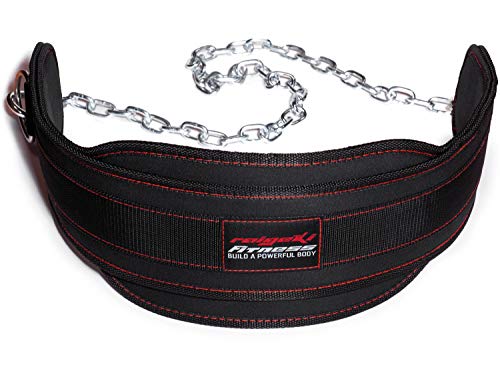 Raigeki Fitness Dip Gürtel mit Kette, 106cm Stahlkette, (+ Trainingspläne) - Gewichte Gürtel für Krafttraining, Bodybuilding, Gewichtheben & Klimmzüge für Frauen und Männer