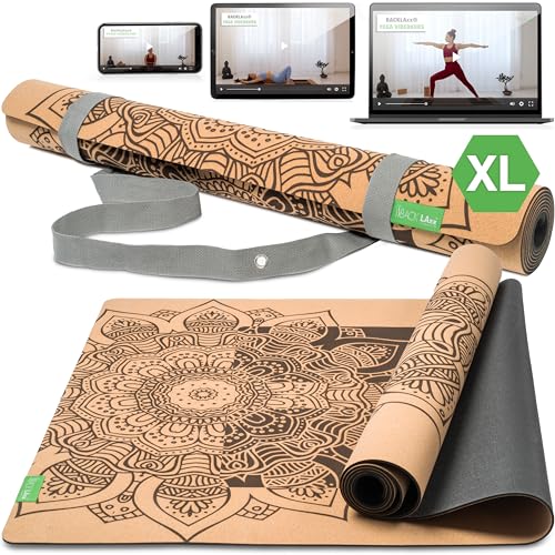 BACKLAXX ® Yogamatte Kork XXL mit Naturkautschuk - Nachhaltige Yogamatte rutschfest mit Anti-Rutsch-Zonen - Kork Yoga Matte inkl. (ACHTSAMKEIT - XL) - Preisvergleich