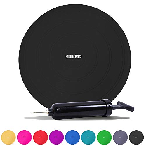 GORILLA SPORTS® Ballsitzkissen - inkl. Pumpe, 33cm Durchmesser, bis 220 kg, ohne Noppen, Anti-Burst, für Fitness, Reha & Rückentraining - Balancekissen, Luftkissen, Balance-Kissen, Balance Pad