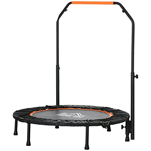 HOMCOM 102 cm Fitness-Trampolin, Faltbares Mini-Trampolin mit höhenverstellbarem Haltegriff, Belastbarkeit bis 100 kg, Schwarz+Orange