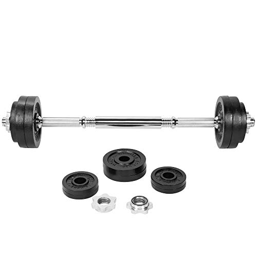GORILLA SPORTS® Hantelset 22kg, 2 in 1 Kurzhanteln & Langhantel, verstellbar, inkl. 12 Gusseisen-Hantelscheiben, rutschfeste Griffe, Chrom-Oberfläche, 30mm, Sternverschlüsse