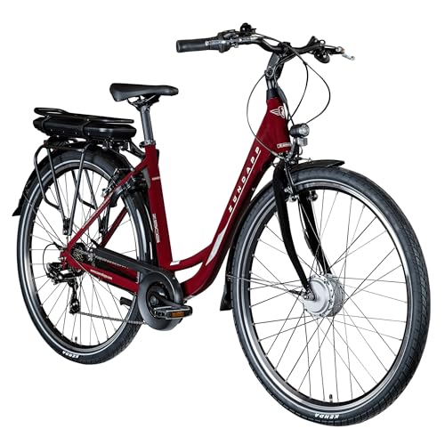 Zündapp E-Bike Z503 City, 28 Zoll, 7-Gang, Vorderradmotor 250 W, 522 Wh, weinrot