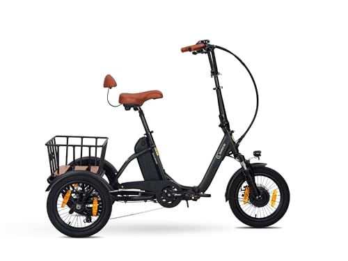 SachsenRAD T6S Comfort Air E-Dreirad für Senioren, 16” Aluminium Klapprad Trike mit Durchstiegrahmen, 36V/468Wh Akku, 6 km/h Schiebehilfe, Rücklicht mit Bremsfunktion, inkl. Lastenkorb und Alarmanlage