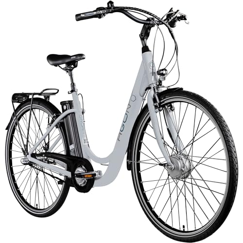 AGON Aurora E Bike Citybike 28 Zoll Elektrofahrrad 250W Motor bis 115 km 3 Gang 10,4 Ah Lithium Ionen Akku Gepäckträger Damen und Herren 150-175 cm (telegrey, 48 cm)