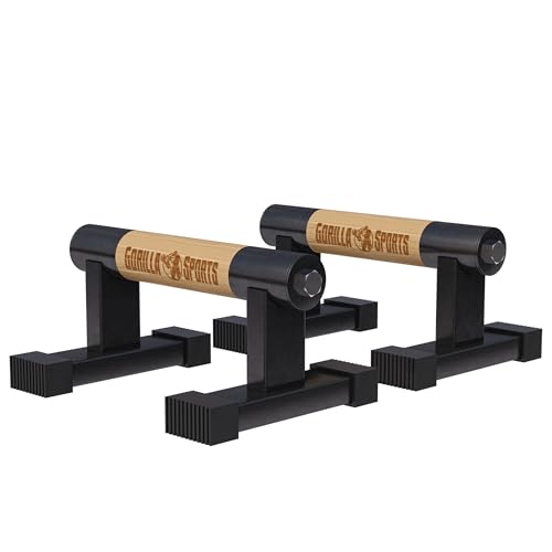 GORILLA SPORTS® Liegestützgriffe - 2er Set, aus Holz und Stahl, rutschfest bis 300kg, inkl. Tragetasche - Calisthenics Equipment, Parallettes, Handstand Griffe, Push Up Bars, Liegestütze Barren