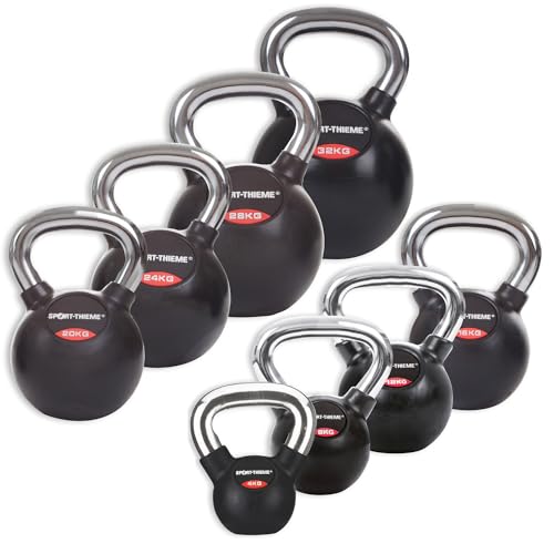 Sport-Thieme Kettlebell 32 kg, gummierte Kugelhantel mit verchromtem Stahlgriff, Indoor/Outdoor