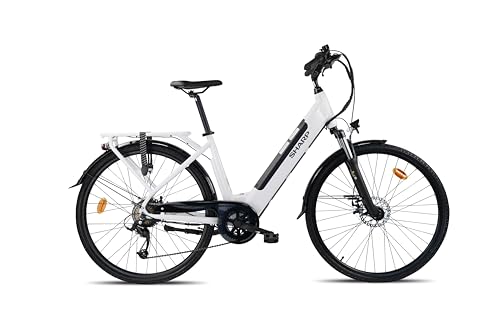SHARP ED05EW City e-Bike für Damen, 28 Zoll Tiefeinsteiger Pedelec mit 250 W Motor, 18,5 Zoll Rahmen, 12,8 Ah Akku, Shimano 7-Gang, Scheibenbremsen, 25 km/h, bis 80 km Reichweite - weiß