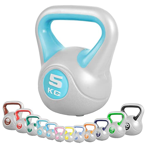GORILLA SPORTS® Kettlebell - 2kg, 3kg, 4kg, 5kg, 6kg, 8kg, 10kg, 12kg, 14kg, 16kg, 18kg, 20kg Gewichte, Einzeln/Set, mit/ohne Ablage, Kunststoff - Kugelhantel, Schwunghantel, Kugelgewicht