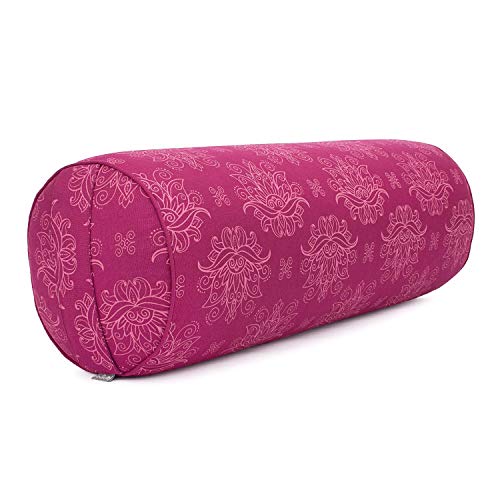 Bodhi Yoga Bolster Ø 22 cm | Maharaja Collection | Yogabolster aus 100% Baumwolle | Yogarolle mit Kapokfasern | Yogakissen für Restorative Yoga & Yin Yoga | Lotus/Berry
