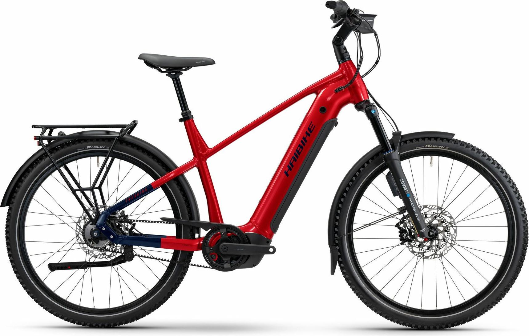 Haibike TREKKING 9 ABS, E-Tourenbike in dynamite red/blue, 27,5", 800 Wh, Bosch Performance CX, integriertes eBike ABS, Riemenantrieb, max. Gesamtgewicht 150 kg