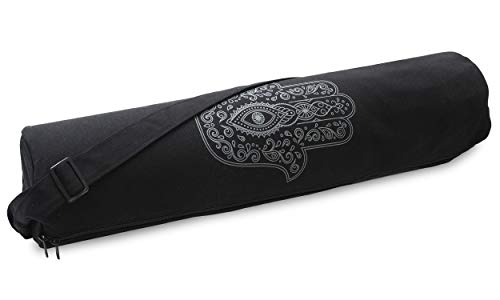 Yogistar Yogatasche Basic Art Hand Of Fatima, Langlebige Baumwolltasche für Yogamatten, Schwarz