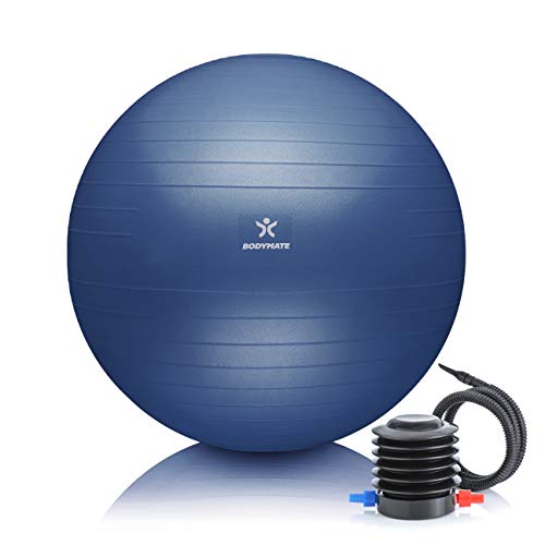 BODYMATE Gymnastikball Sitzball Trainingsball mit GRATIS E-Book inkl. Luft-Pumpe, Ball für Fitness, Yoga, Gymnastik, Core Training, für starken Rücken als Büro-Stuhl Navy-Peony 55cm