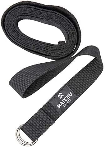 MATCHU Yoga Gurt, 100% Baumwolle, verstellbar mit Schiebeschnalle aus Metall, Schwarz, 1,80m x 3,5cm, für Yoga, Pilates und Physiotherapie