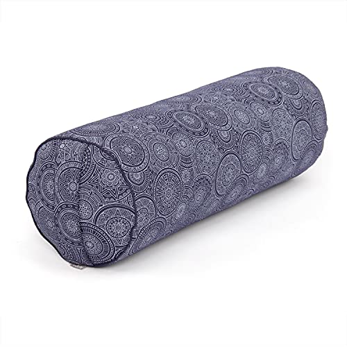 Bodhi Yoga Bolster Ø 22 cm | Maharaja Collection | Yogarolle mit abnehmbarem und waschbarem Bezug aus 100% Baumwolle | Yogakissen gefüllt mit Kapokfasern | Mandala/dunkelblau