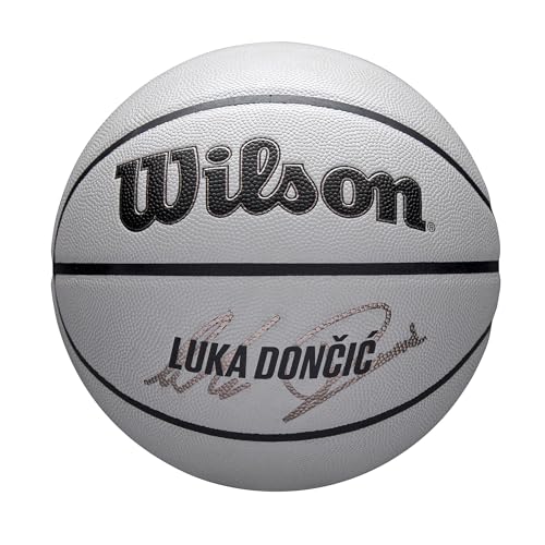 Wilson NBA Player Icon UV Basketball, Dončić Design, Mit UV-Schutz, Pure Feel Textur und True Grip Beschichtung, Farbe: Grau, Größe: 7
