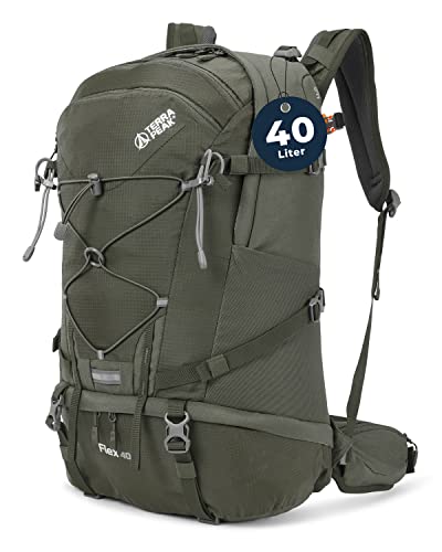 Terra Peak® FLEX 40, Premium Wanderrucksack 40L, wasserdicht, Air Stream Contact Rückensystem, olive-grün, leicht, mit Trinksystem und Rückenbelüftung