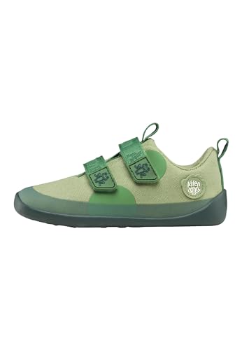 Affenzahn Kid's Barfussschuhe Lucky, Unisex Kletterschuhe aus 100% Bio-Baumwolle, Grün, Größe 26 mit Klettverschluss und rutschfester Gummisohle
