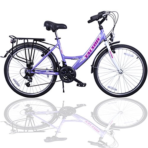 Vélo Talson 24 Pouces 21 Vitesses Shimano – éclairage Intégré, Couleur Violet/blanc, Pour Enfant 130-145 Cm