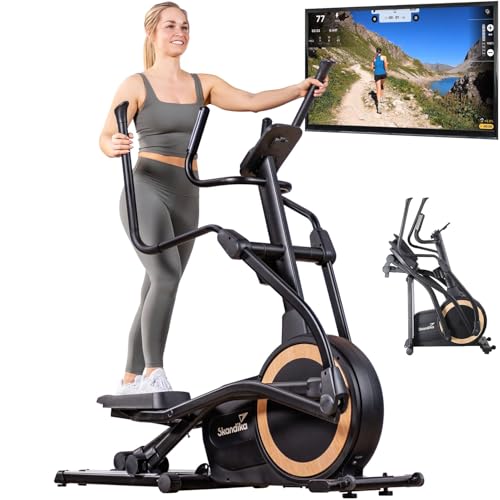 Skandika Crosstrainer Carbon P25-G, klappbar, sehr leise, Generator, 32 Widerstandsstufen, Kinomap App kompatibel, bis 150 kg, kompakt
