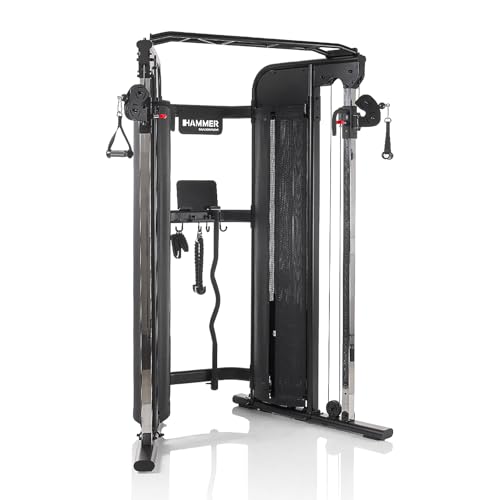 HAMMER Kraftstation Autark 8.0, kompakte Fitnessstation mit Doppel-Seilzugsystem, 2 x 80 kg Gewichtsblöcken, Multigriff-Klimmzugstange, platzsparendes Design für Home Gym