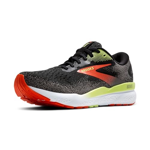 Brooks Ghost 16 GTX Herren Laufschuhe, wasserfest mit GORE-TEX®-Technologie, Black/Mandarin Red/Green, 45.5 EU
