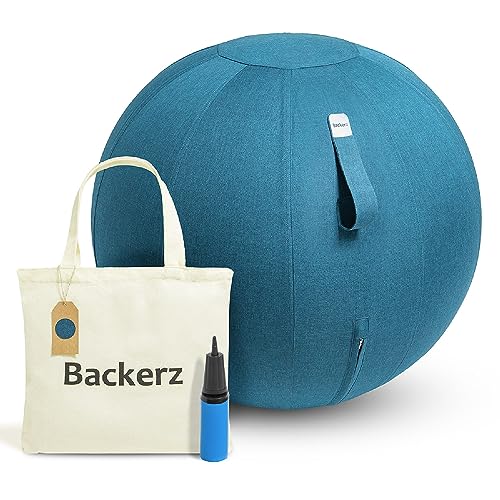 Backerz® Sitzball - Ergonomische Sitzmöbel für Büro und Heimbüro - Langlebiger Stoff, Gymnastikball - Fitness-Ball, Ballstuhl mit Ballauflage - Waschbarer Leinenbezug (65 cm, Darkteal)