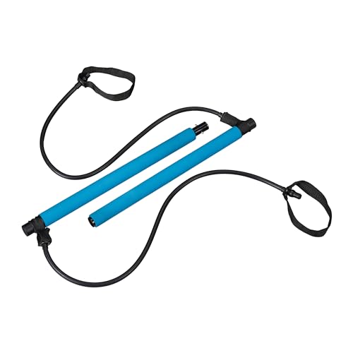 Relaxdays Pilates Stange mit Widerstandsbändern, Ganzkörpertraining für Zuhause, Fitnessbänder Trainingsstange, blau, 1 Stück