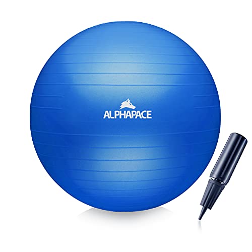 ALPHAPACE Dicker Anti-Burst Gymnastikball Sitzball Trainingsball inkl. Luft-Pumpe, Ball für Fitness, Yoga, Gymnastik, Core Training, für starken Rücken als Büro-Stuhl, Blue, 75cm