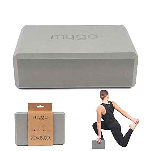 Myga Yoga Block, rutschfest & leicht, optimaler Support für Yoga und Pilates, ergonomisches Design, 23 cm x 14,5 cm x 7,7 cm, grau