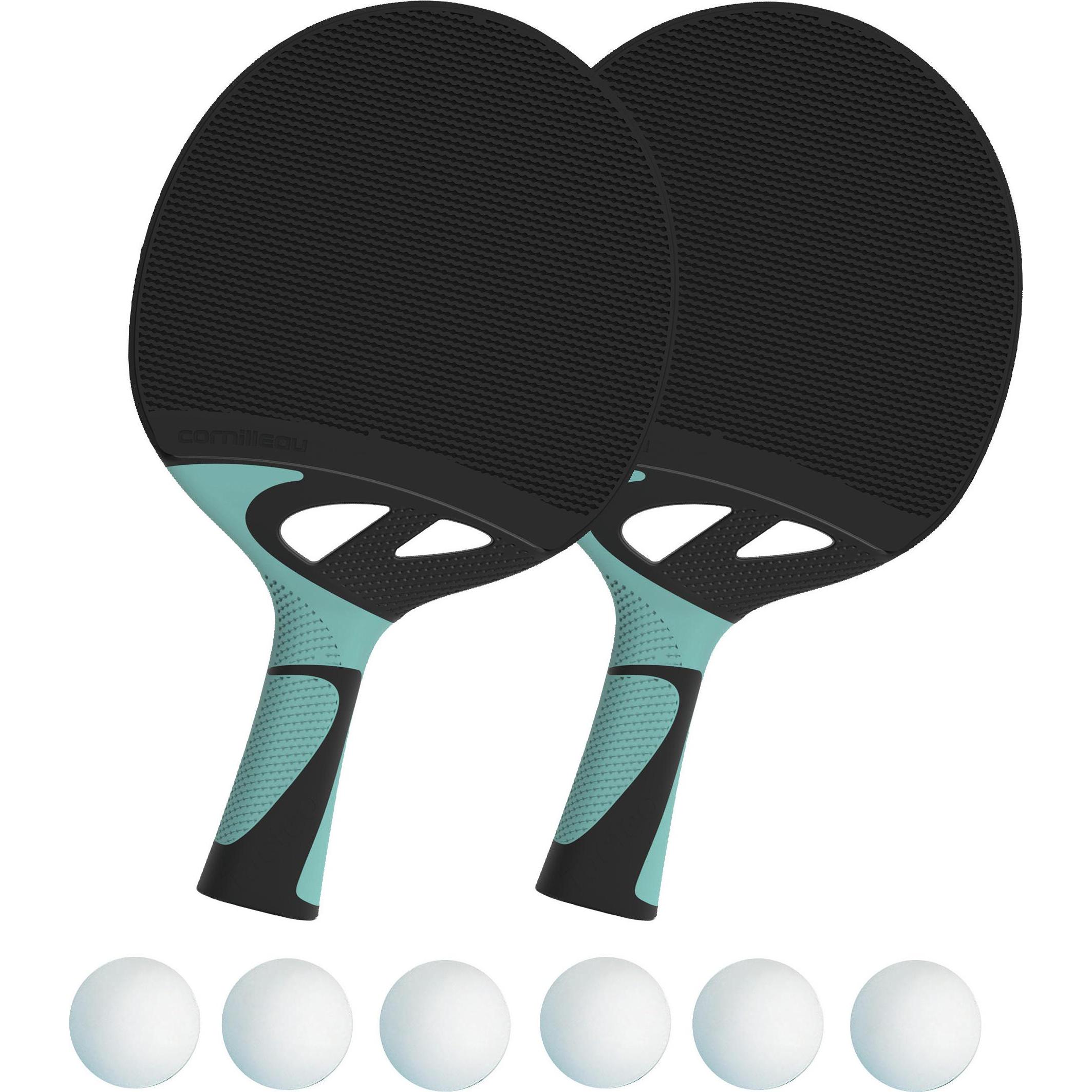 Cornilleau Tacteo 30, Tischtennisschläger-Set für den Außenbereich mit hohem Grip, 2er Pack und 6 Trainingsbällen