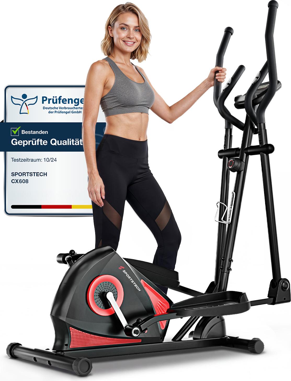 Sportstech Crosstrainer CX608, LCD-Display, App-Steuerung, 8 Widerstandsstufen, ergonomische Pedalfläche