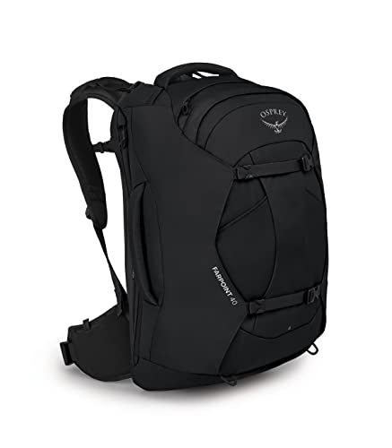 Osprey Farpoint 40 Rucksack, Schwarz, mit gepolstertem Rücken und verstellbaren Schultergurten