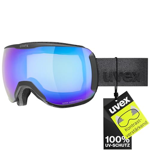 uvex downhill 2100 CV, Skibrille für Damen und Herren, kontraststeigernd, verzerrungs- & beschlagfrei, Farbe: black matt/blue-green, one size