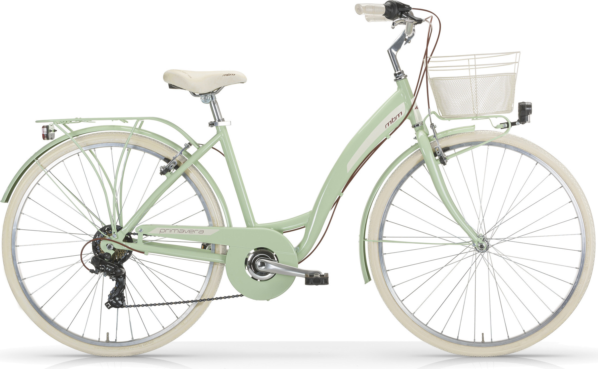 MBM Citybike NEW Primavera, 28 Zoll Aluminium Fahrrad mit 6-Gang Shimano Schaltung, V-Bremsen und Gepäckträger in Beige