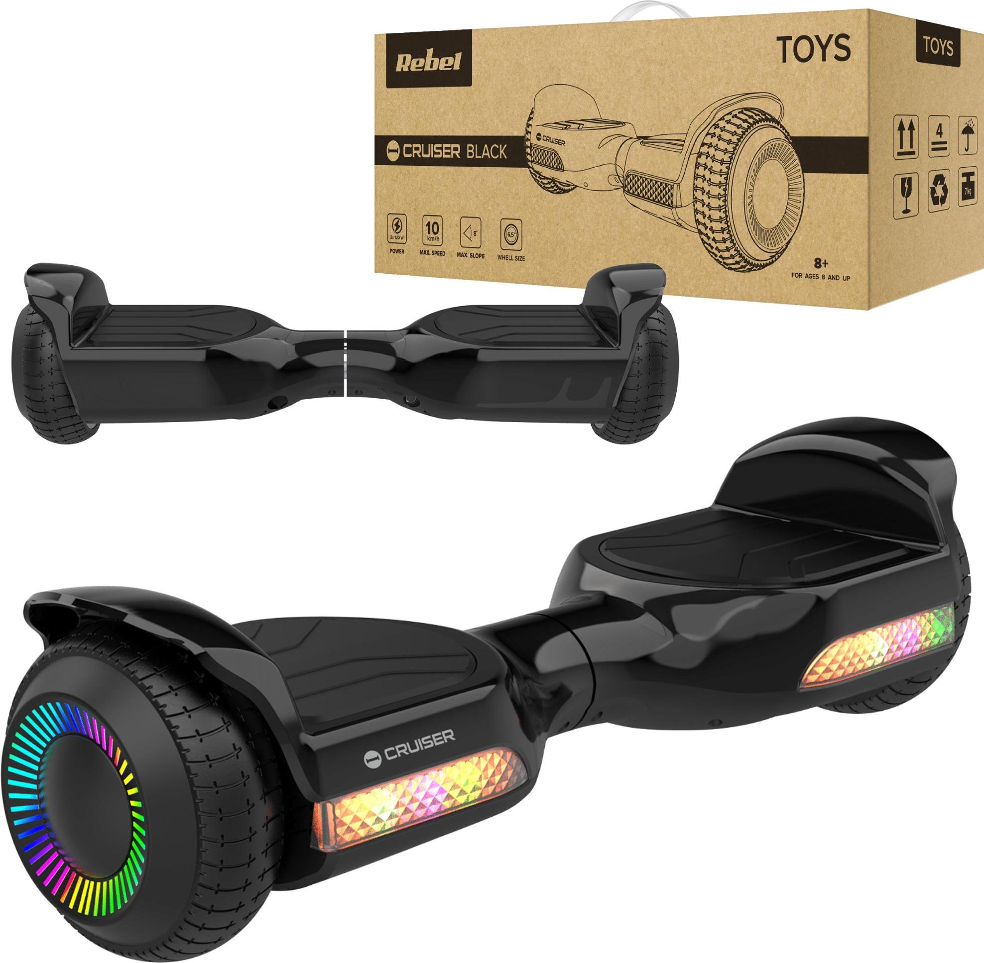 Rebel Cruiser 6,5" LED Hoverboard, elektrisches Skateboard für Kinder und Erwachsene, schwarz, bis 10 km/h, max. 100 kg, 8 km Reichweite
