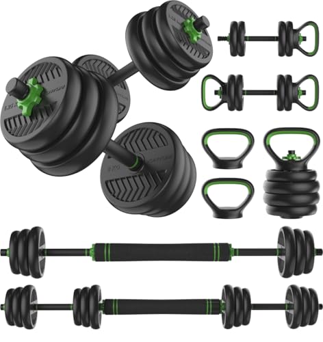 Tunturi Hantelset 20 kg, Vinyl Hantelstange mit Gewichten, Langhantelset mit rutschfestem Griff und Schraubverschluss 30 mm