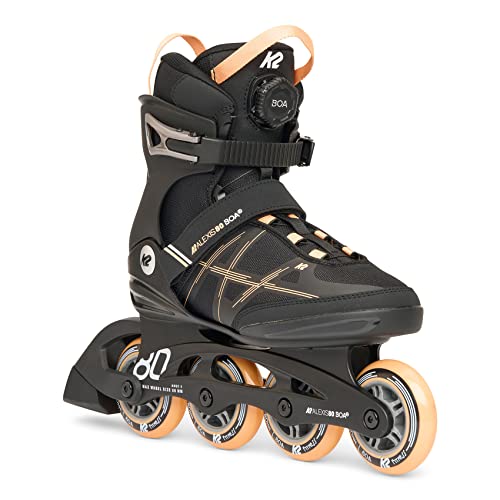 K2 Skates Damen Inline Skates Alexis 80 BOA, Black - Peach, mit Softboot-Technologie und Boa Verschlusssystem, 4 x 80 mm Rollen