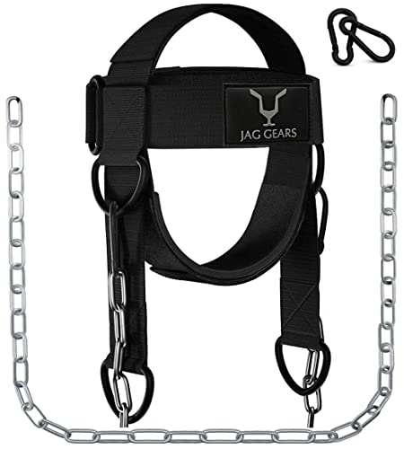 JAG GEARS Nackentrainer Hals Training - 7mm Neopren Gepolstert Neck Trainer Mit 110cm Lang Verstellbarer Stahlkette Head Harness Für Nacken Training - Kopfgeschirr Für Gym, Gewichtheben, Kraftsport