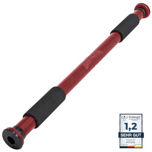SPORTINATOR® Klimmzugstange zum Einspannen im Türrahmen, für dein Home-Gym, belastbar bis 150 kg (dunkelrot)