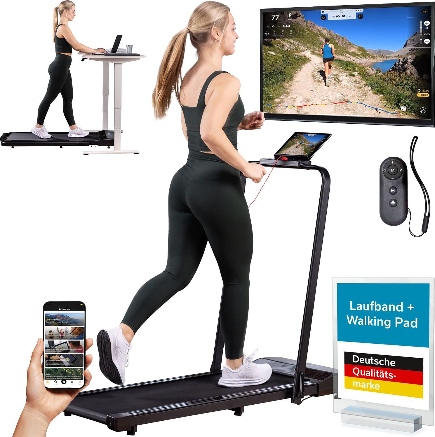 Skandika Laufband Nordik K6 Plus, Walking Pad mit Geschwindigkeitsbereich von 1 bis 12 km/h, bluetooh, aufklappbarem Handlauf und integrierter Tablet-/Smartphonehalterung