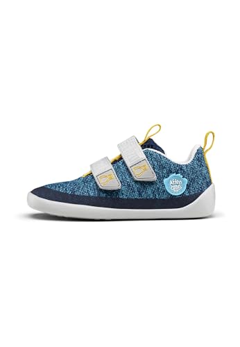 Affenzahn Kid's Barfussschuh Knit Happy, Damen Kletterschuhe aus recyceltem Polyester, blau, mit Klettverschluss und Gummisohle für optimale Griffigkeit
