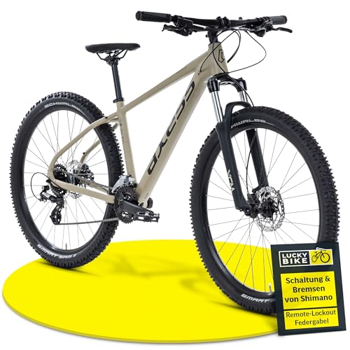 Axess DEBRIS Hardtail Mountainbike 29 Zoll, beige, 2x8 Shimano Schaltung, hydraulische Scheibenbremsen, Remote-Lockout Federgabel