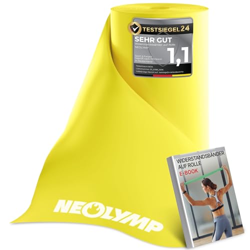NEOLYMP Widerstandsbänder auf Rolle, zuschneidbares Fitnessband (23 m), 15 cm Breite, elastisch aus TPE, für Physio, Reha, Pilates, Krafttraining & Home Workout, gelb