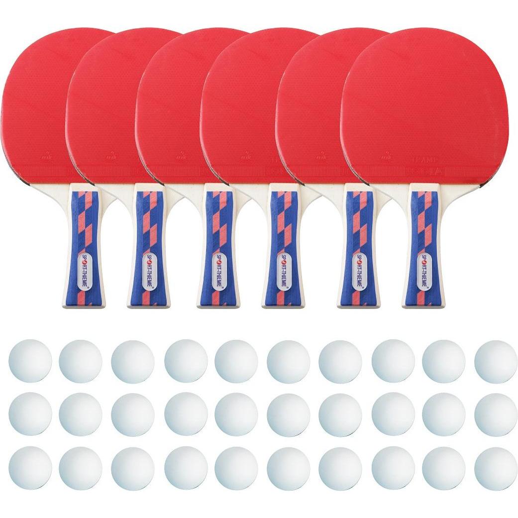 Sport-Thieme Tischtennisschläger-Set „Champion“, 6 Schläger und 30 Trainingsbälle, ITTF-zertifiziert, konvexer Griff, 1,7 mm Schwammstärke