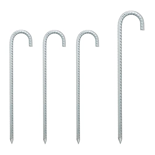 Relaxdays Bodenanker 4er Set, XL Zeltheringe aus verzinktem Stahl, extra lang 38,5 cm, sturmfeste Erdanker in Silber