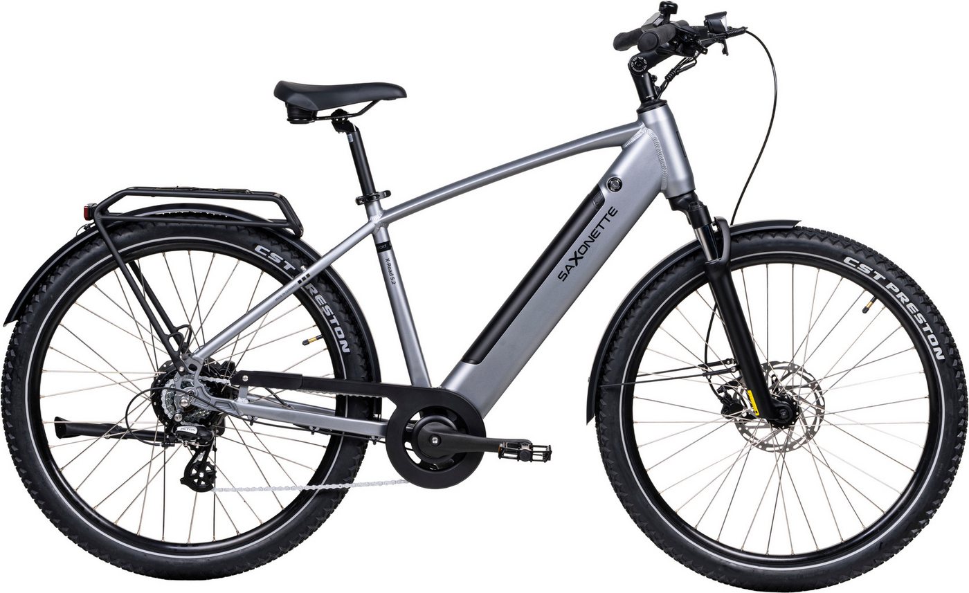 SAXONETTE X-Road 5.2 E-Bike, All Terrain Bike mit 7-Gang Shimano Altus, Heckmotor, 468 Wh Akku, matt Schwarz, für Alltag und Einkauf
